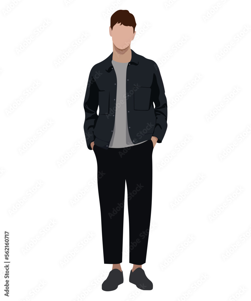 Stylish man in fashionable clothes on a white background. Vector illustration in flat style