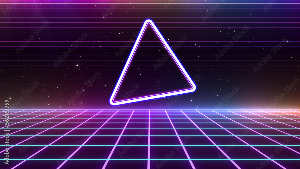 Retro style 80s-90s galaxy background. Futuristic Grid landscape. Digital Cyber Surface. Suitable for design in the style of the 1980s-1990s. 3D illustration