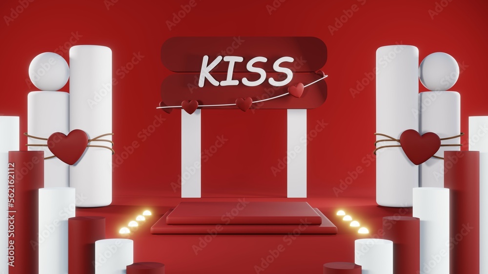 3D rendering of red podium for Valentine products on Valentine's Day. 3D rendering of red podium for Valentine products on Valentine's Day.