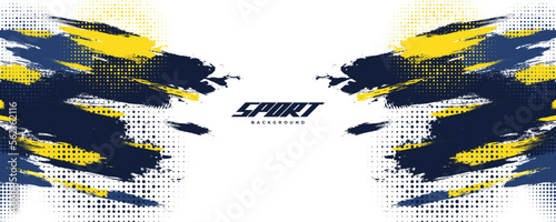 Blue and Yellow Brush Background with Halftone Effect Isolated on White Background. Sport Background with Grunge Style. Scratch and Texture Elements For Design