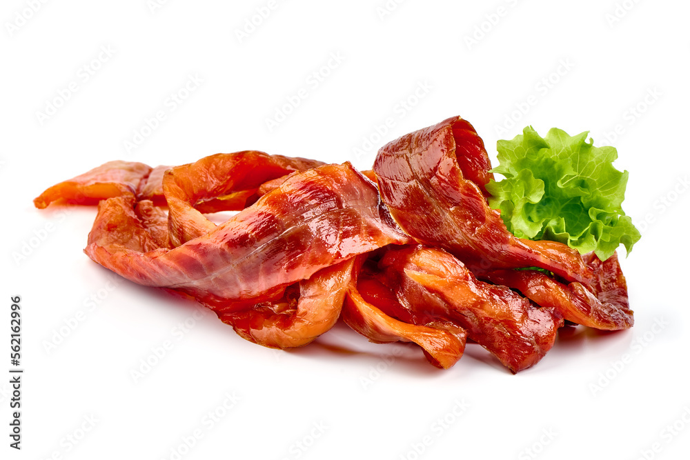 Dried Smoked Salmon Jerky, isolated on white background. Dried Smoked Salmon Jerky, isolated on white background.