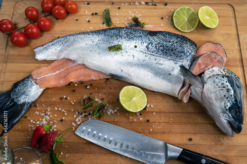Fresh raw salmon fish on th...