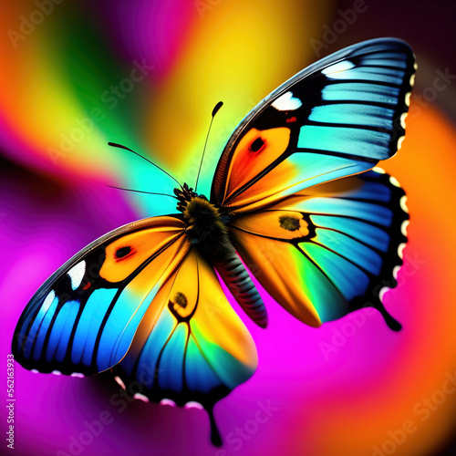 Generative AI: Colorful art of a butterfly texture background closeup