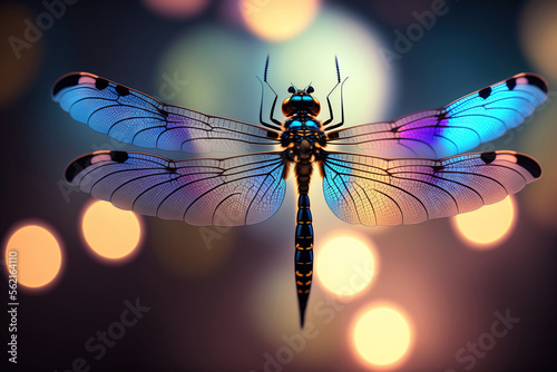 Generative AI: magical image of dragonfly flying in the night © justdd