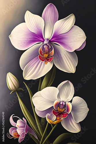 Generative AI: Fresh orchid close up in the meadow