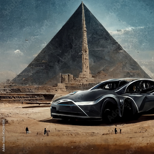 the great pyramids and sport car