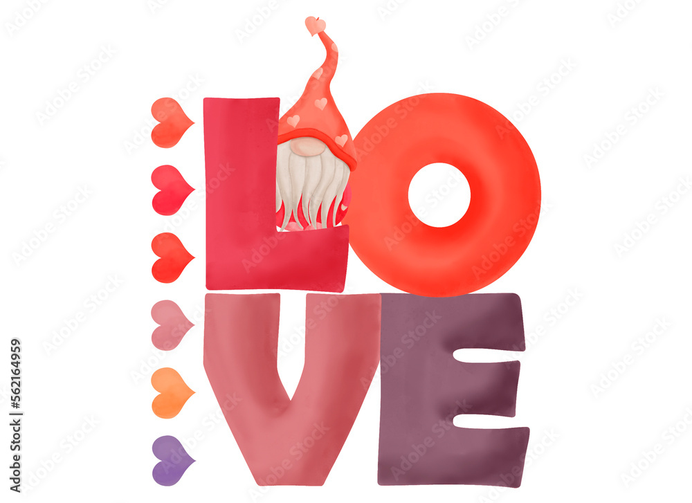 Letrero con la palabra love y un lindo gnomo del día de San Valentín y ...