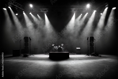 Empty Music Concert Stage with Lighting On and Smoke in Cinematic Photography - A Minimalistic and Powerful Illustration of the Potential Music Venue generative ai © Arisctur