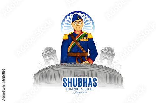 illustration of Indian background with Nation Hero and Freedom Fighter Subhash Chandra Bose photo