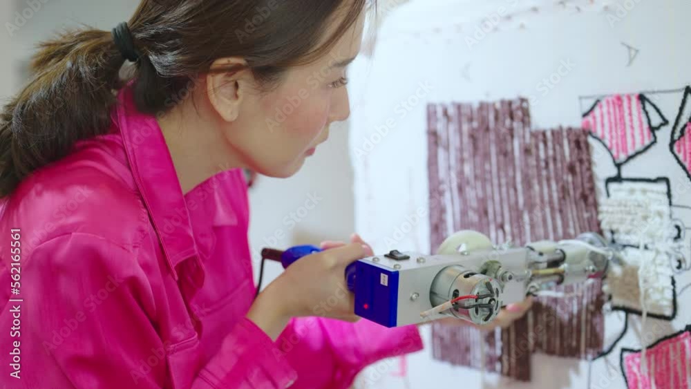 Female designer making handmade bags in a retail store. Diy projects and handicrafts. Slow motion shot. Female designer making handmade bags in a retail store. Diy projects and handicrafts. Slow motion shot.