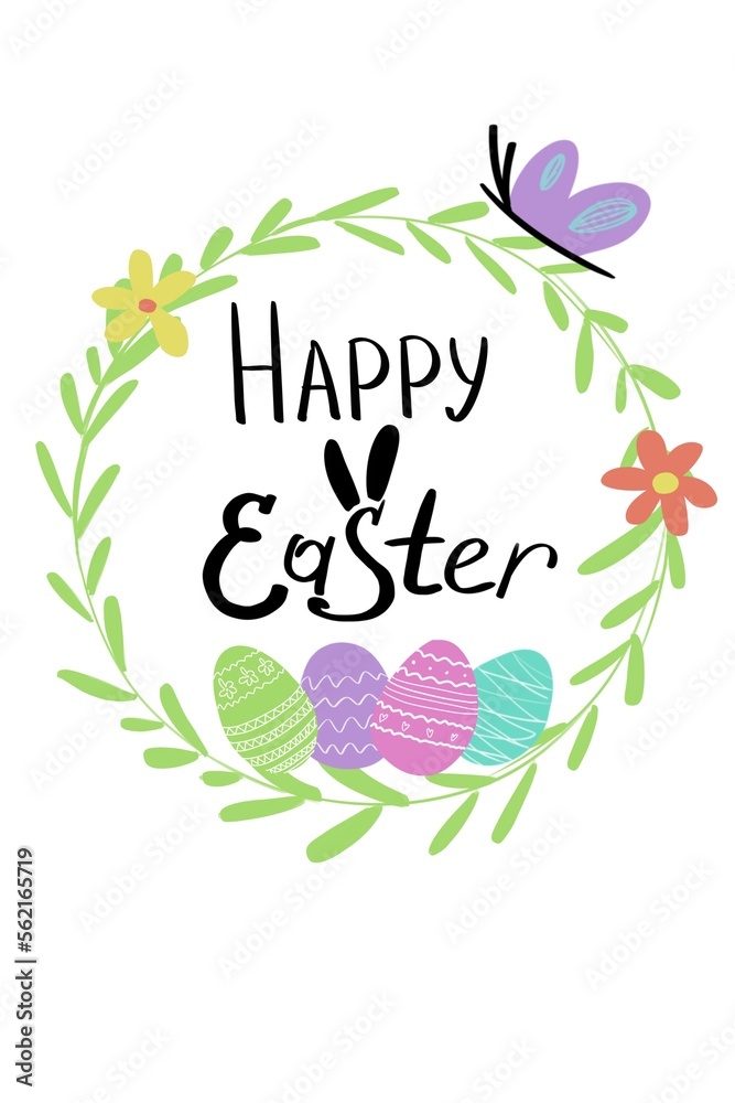 Obraz premium Happy Easter wreath with colored eggs
