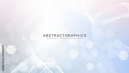 Foto Modern scientific background with hexagons, lines and dots