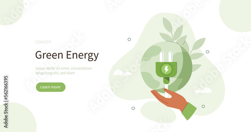 Sustainable economic and green energy. Nature energy and electric power industry concept. Vector illustration.