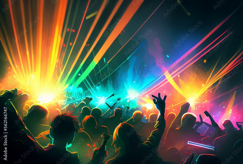 © Chuck - A crowd at a concert or club with colorful lights
