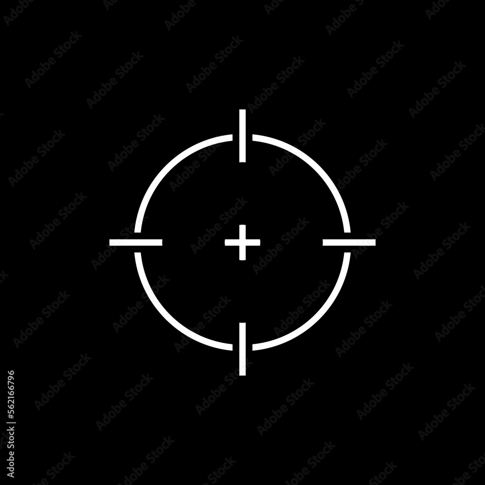 Target aim, focus icon, camera frame icon isolated on black background. Target aim, focus icon, camera frame icon isolated on black background.