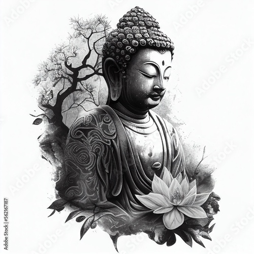 Foto Sketch of Gautam Buddha Generative AI