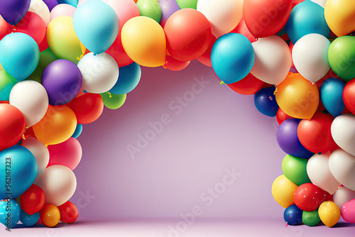 balloon, garland, celebration, decoration, birthday, party, colorful, pink, fun, happy, girl, color, Generative AI, generative, AI