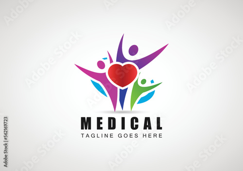 Line logo with heart icon, charity and support vector concept, orphans in heart icon, love and happy life vector illustration.
