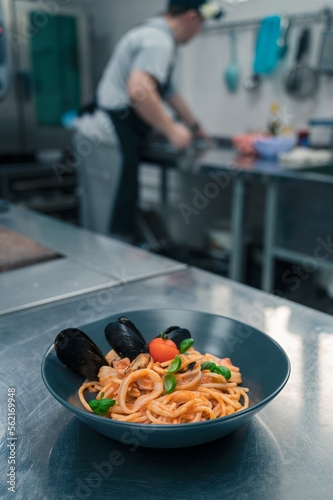 Chef preparing Seafood Past...