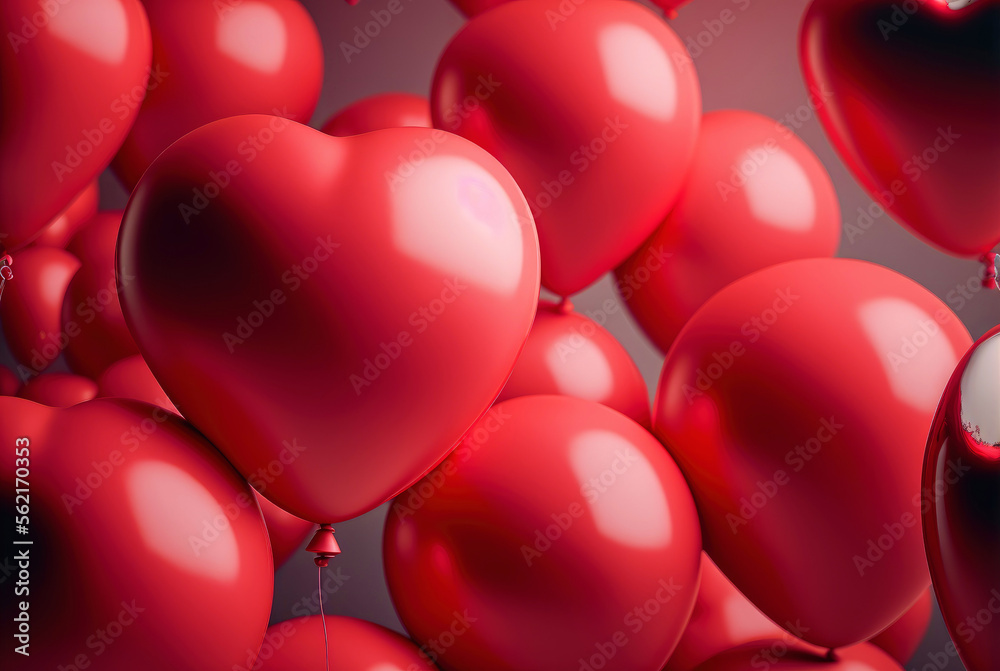 Valentines day, red hearts baloons, background illustration.