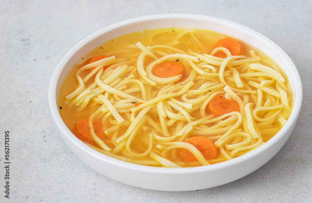 Homemade chicken noodle soup. Selective focus Homemade chicken noodle soup. Selective focus