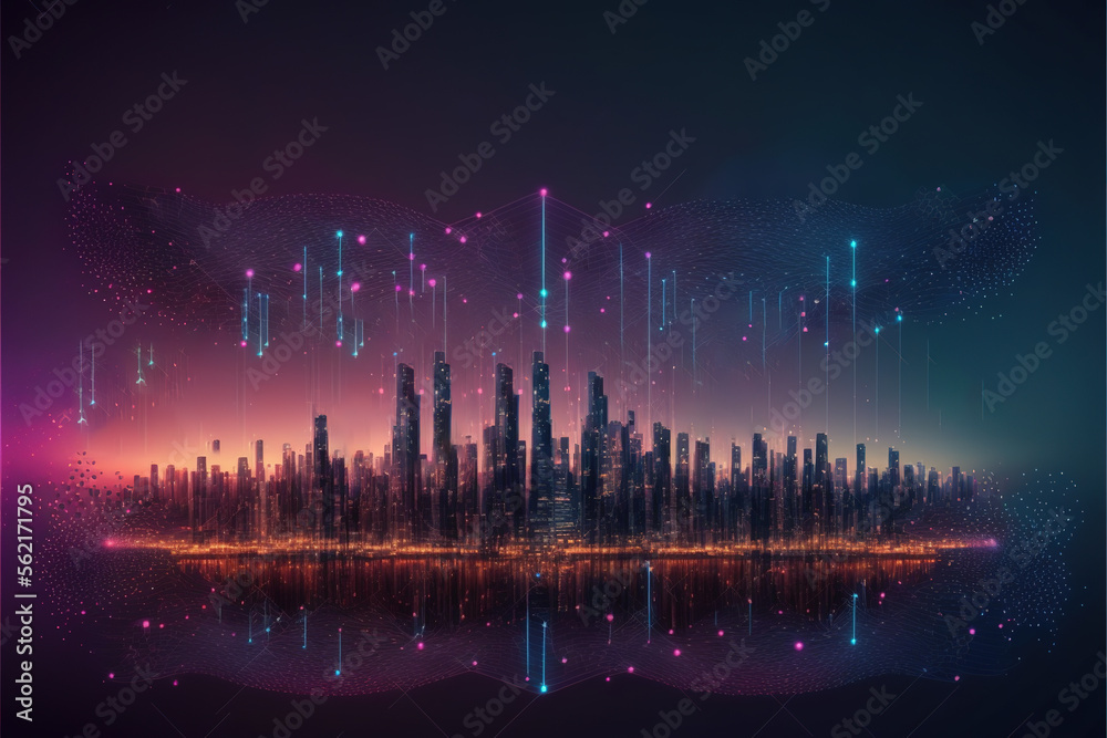 smart city and abstract dots connected with gradient lines technology concept.Generative AI