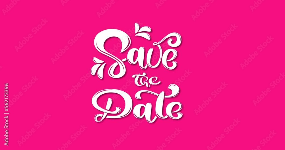 Save the date. Animation with ink drop writing in white color on the pink screen alpha channel. Animated is suitable for wedding invitations video.
