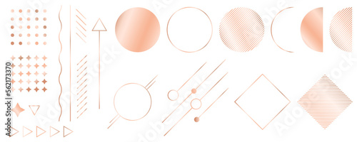 Isolated vector geometric elements decorated with pink gold gradient. Set of dots, stars, circles, lines and abstract shapes is perfect for cards, prints, posters and gift decoration