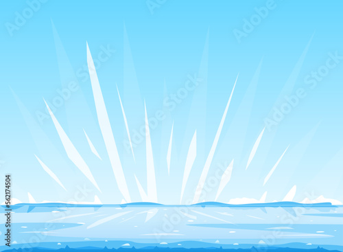Ice scene with bright glow, cold winter ice background, mysterious fairy-tale ice scene
