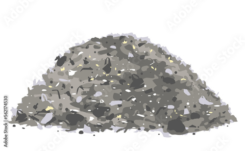 One big grey heap of trash and waste bags isolated on white, environmental pollution illustration photo