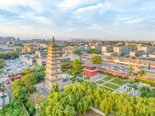 Aerial photography of Zhengding Kaiyuan Temple and Sumeru Pagoda in Zhengding County, Shijiazhuang City, Hebei Province, China