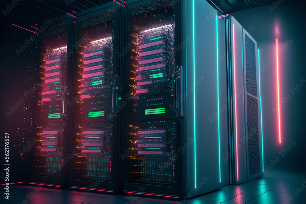 High-tech data center with rows of servers and advanced cooling systems, generative ai High-tech data center with rows of servers and advanced cooling systems, generative ai