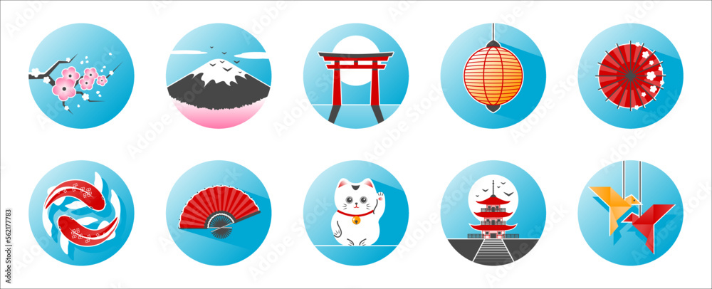 Japanese icons set. East culture elements.