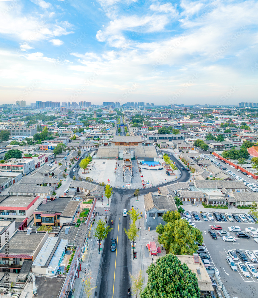 Panorama of Zhengding Yanghe Building and Zhengding Historical and Cultural Street, Zhengding County, Shijiazhuang City, Hebei Province, China