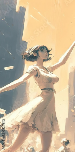 a beautiful dancing woman in a white dress, banner illustration, generative ai technology