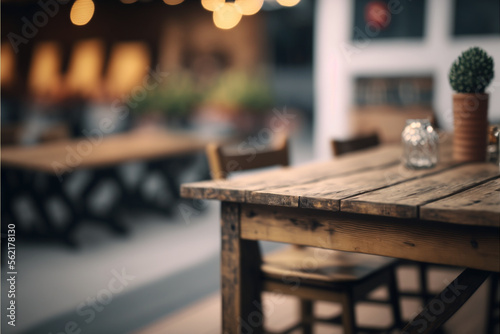 restaurant wood table generative ai photo