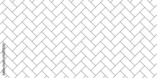 Brick line seamless pattern. Repeating black monochrome geometric tileable on white background. Repeated stripe trellis for design prints. Geometry wallpaper. Repeat geos mosaic. Vector illustration