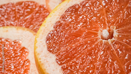 Grapefruit. Top view on sliced Red grapefruits