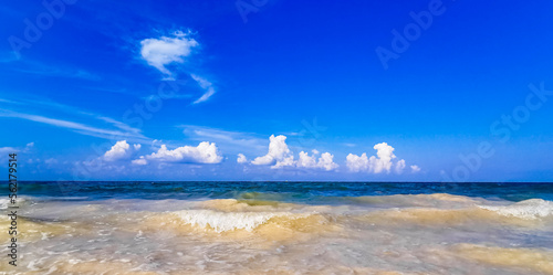 Tropical mexican beach clear turquoise water Playa del Carmen Mexico.