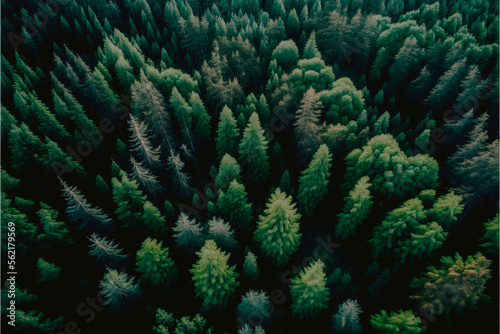 Background of a green forest, shot from above, ai generated