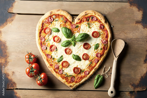 Pizza in shape of a heart, ai generated