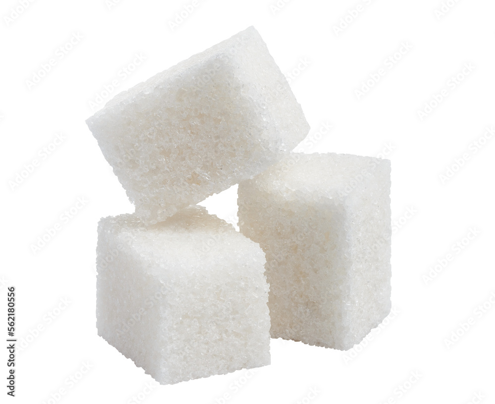 Three white sugar cubes cut out Three white sugar cubes cut out
