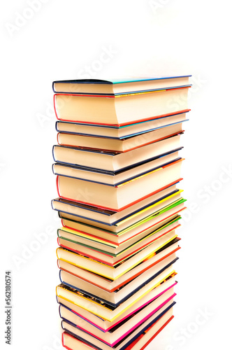 stack of books against a white background