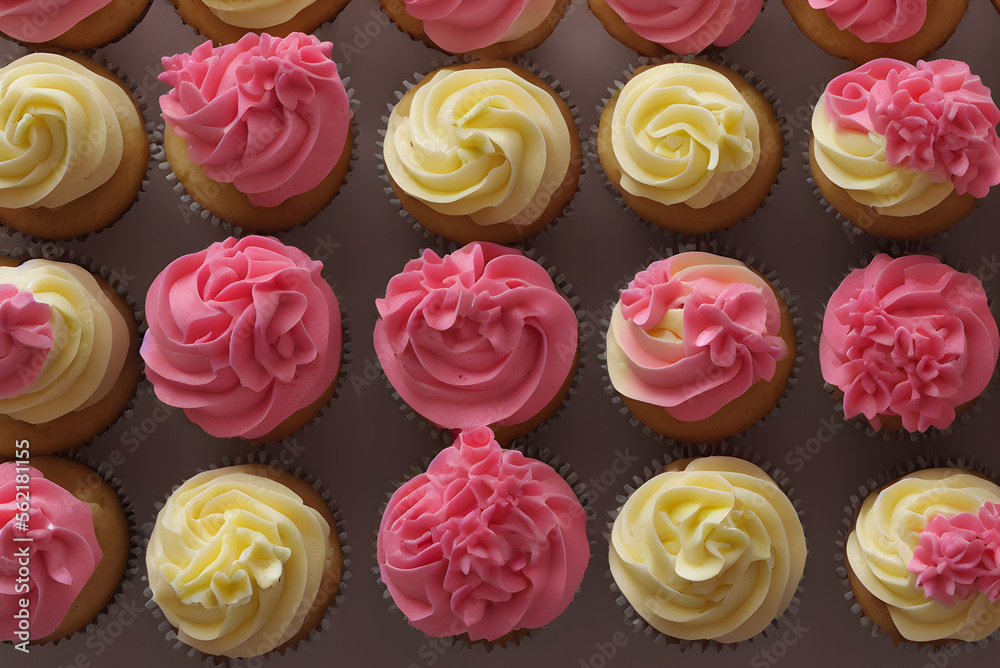 Illustration of cupcakes, generative ai Illustration of cupcakes, generative ai