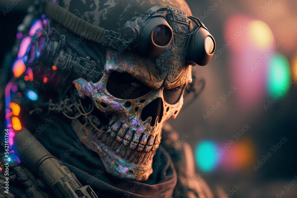 Close Up of Gaming Shooter Operator. Skull mask. Created by Generative AI Close Up of Gaming Shooter Operator. Skull mask. Created by Generative AI