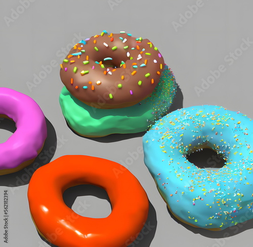 3d rendering illustration of donuts, generative ai