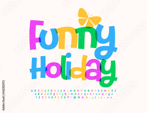 Vector creative Banner Funny Holiday. Playful handwritten Font. Watercolor Alphabet Letters and Numbers set