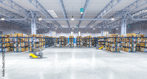 Canvas Print large warehouse with moving vehicle.