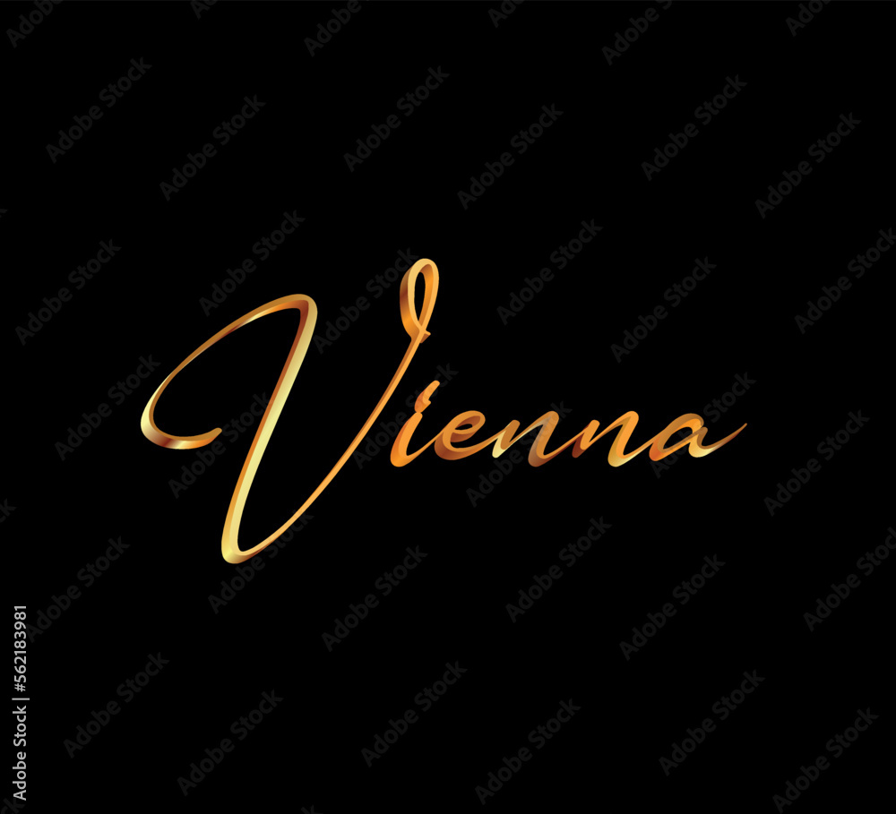 decorative 3d gold vienna text on black background decorative 3d gold vienna text on black background