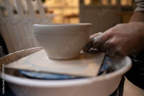 ceramic bowl on a potter's wheel